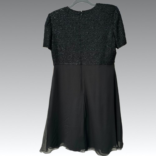 Vestido TALBOTS Petite de seda con cuentas calce acampanado coqueto pequeño vestido negro 10P - Imagen 2 de 6