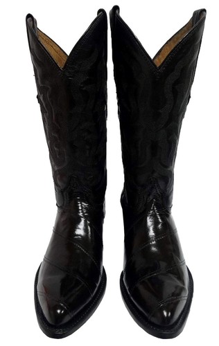 Mens Black Exotic Eel Skin Leather Western Cowboy Boots J Toe Size 7.5 - Picture 4 of 6