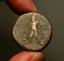 K12-124  Kushan, Vima Kadphises. Circa 90-100AD.  King standing / Siva with Bull