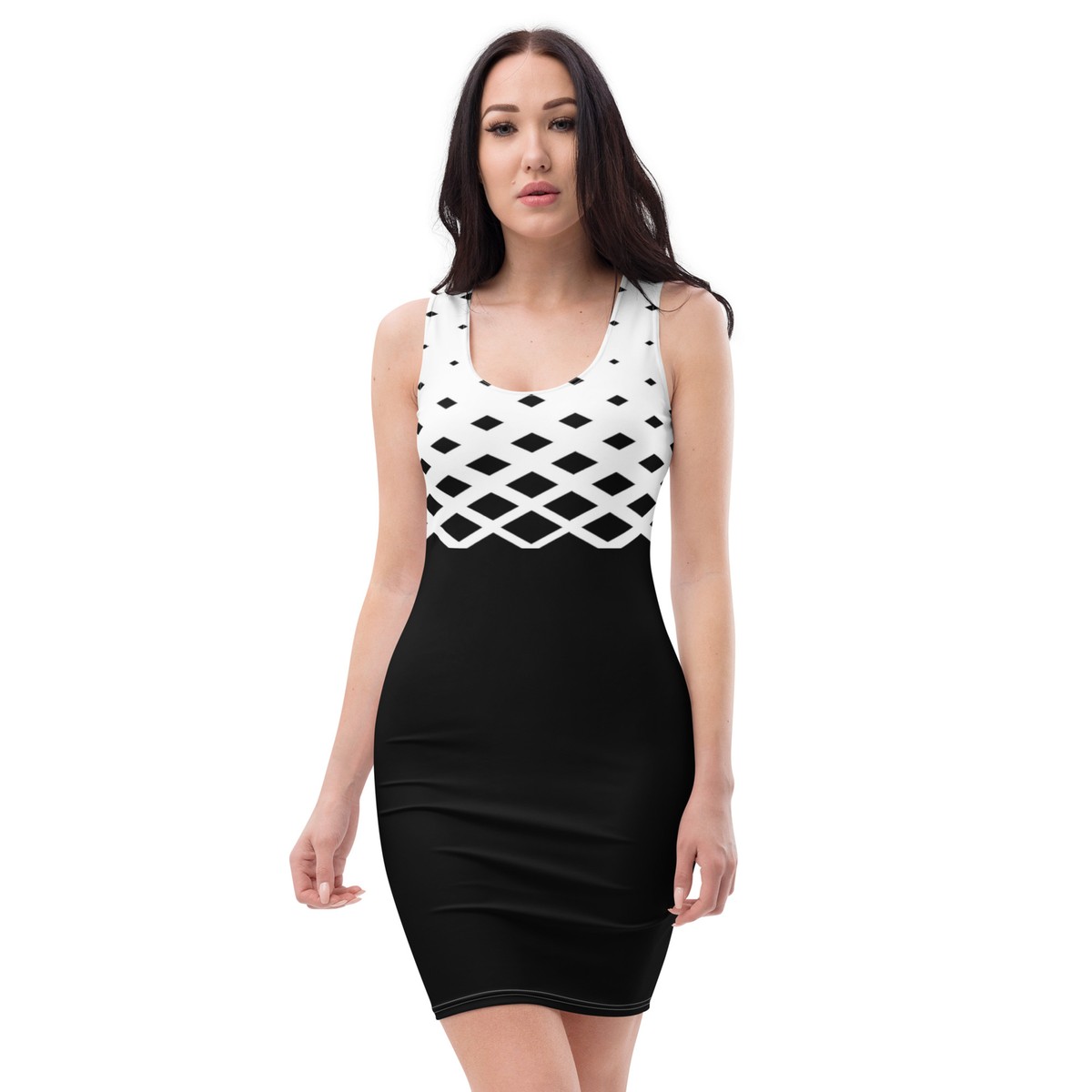 Black and White Bodycon Mini Dress, Stretch Tank Dress, Summer Office Dress  | eBay