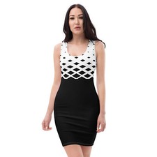 Black and White Bodycon Mini Dress, Stretch Tank Dress, Summer Office Dress