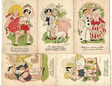 5 rare postcards by Manon Lessel. 