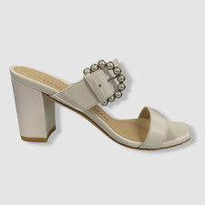  450 Stuart Weitzman Women's White Piper Block-Heel Sandal Shoes EU 36.5/US 6