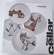 4 Christmas Animal Salad Lunch  Plates The Cellar Macys Novelty 9 Inches