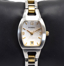 Fossil F2 ES9825 All Stainless Steel Two Tone Tonneau Women s Watch-New Battery
