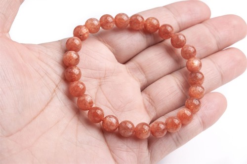 7MM Golden Red Orange Strawberry Quartz Bracelet AA+ Natural Round Beads 7" - Picture 2 of 2