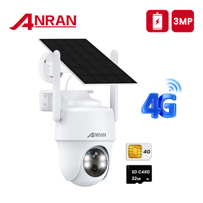 ANRAN 2K Solar 4G LTE Cellular Security Camera+Sim/32G SD Card Home Outdoor IP66