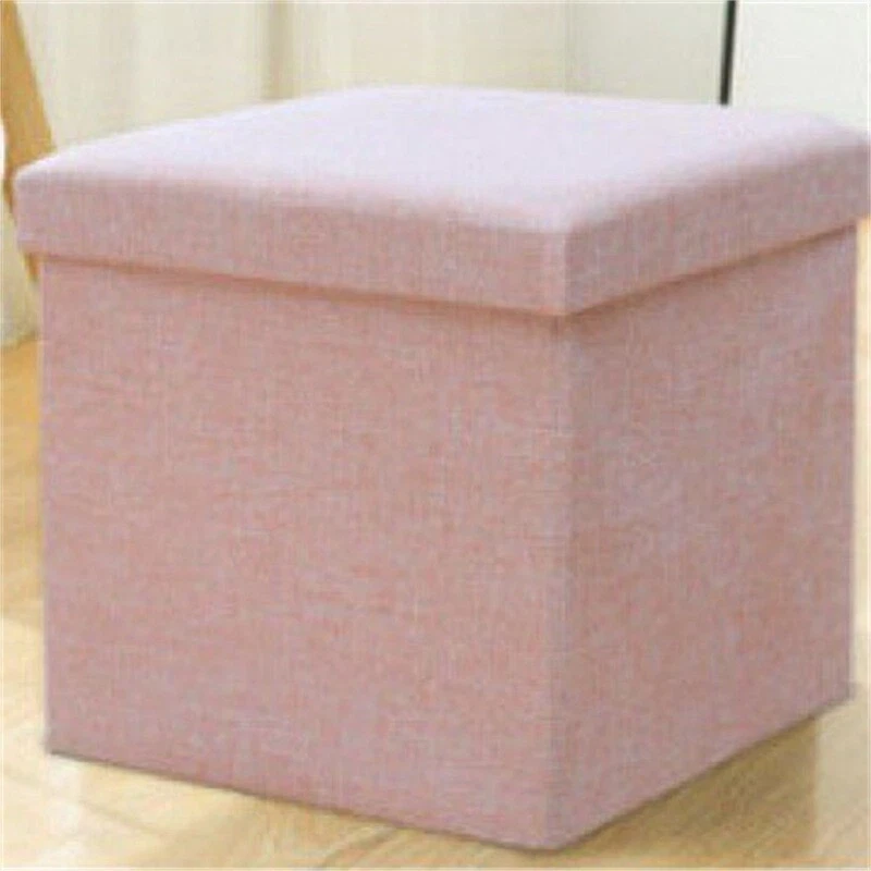 Folding Storage Ottoman Pouffe Large Foot Stool Double Seat Storage Boxes Linen - Image 3 of 4