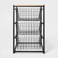 Brightroom Industrial 3 Drawers Storage Clothes Black Metal with Natural Wood