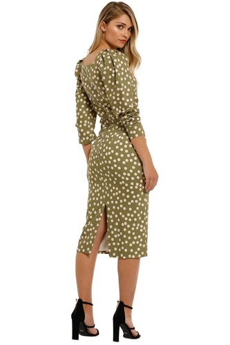 BY JOHNNY Peach Polka Plunge V Neck Midi Dress Pre owned designer date Size 8 AU - Picture 3 of 8