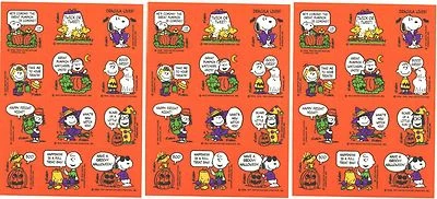 3 Sheets Snoopy Peanuts Lucy Charlie Brown VINTAGE 80's HALLOWEEN Stickers