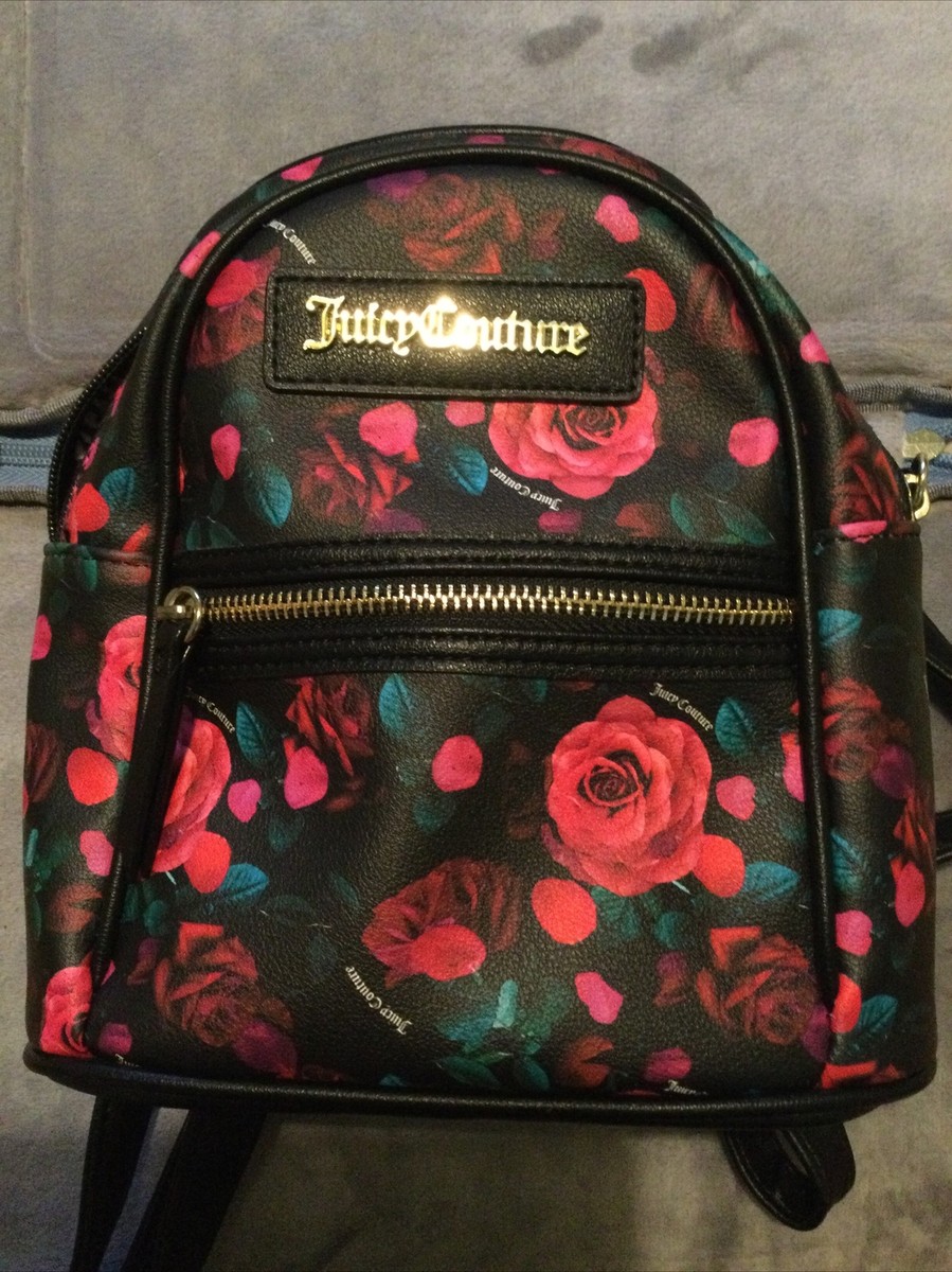 Juicy Couture Black with Pink Roses Printed Mini Backpack | eBay