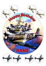 SPITFIRE AREOPLANE CAKE TOPPER ROUND EDIBLE ICED ICING FROSTING 7.5" +8 CUPCAKE 