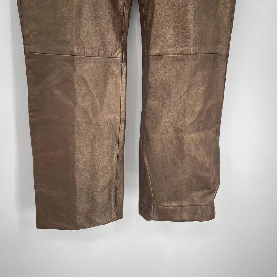 Saks Fifth Avenue 对开式 平前直筒内衬 皮革裤子 尺寸 6 铜 — 第 3/4 张图片