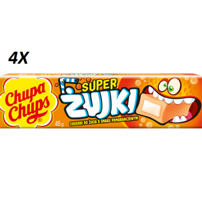 4X Chupa Chups Super Chewy Orange Flavored Chewy Candies 45g 1.6Oz