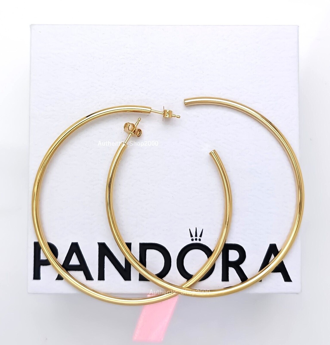 New 100% Authentic PANDORA 14k Gold Pl Large Open 65mm Hoop