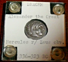 Original Coin -Alexander the Great--Drachma--Hercules-- Zeus obv.--336-323 BC
