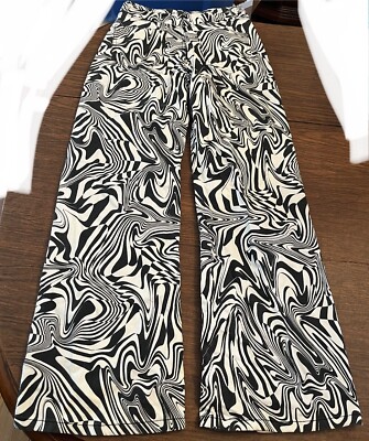 Benee x Bershka Wide Leg Denim Jeans Retro Black/white Marble Women s Size US 6