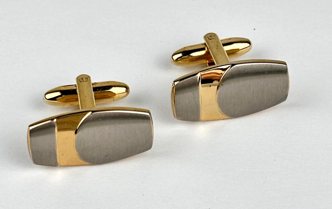 Cufflinks Round Two Tone Curved Rectangular Shape… - image 1