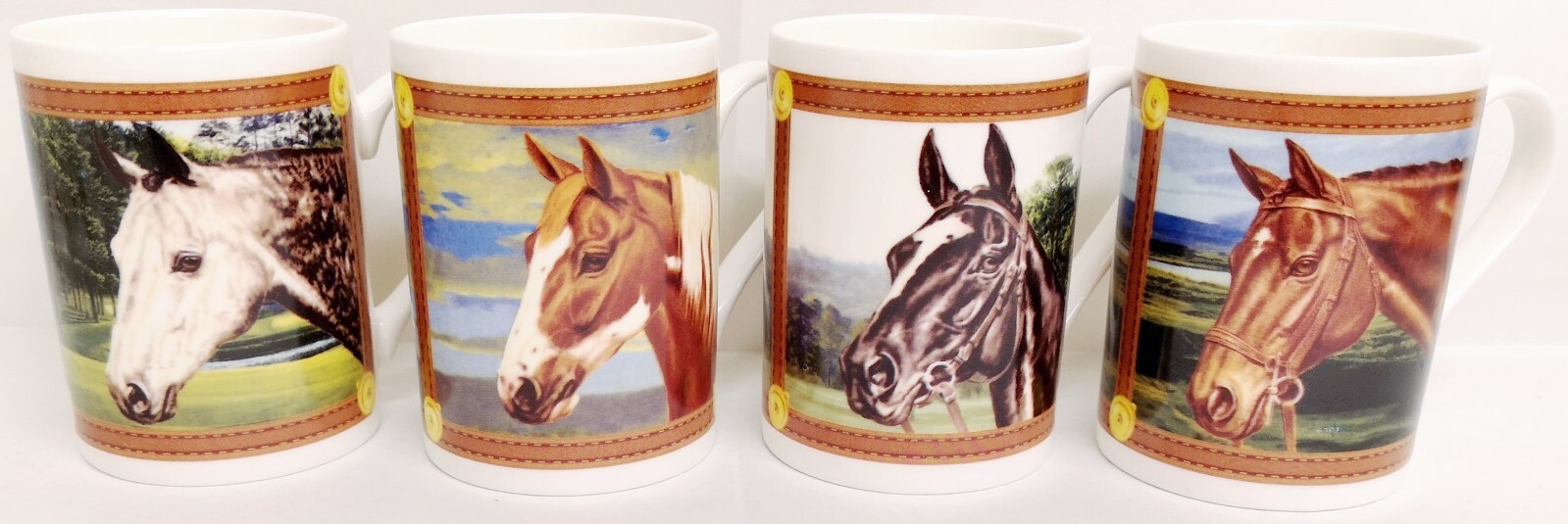 Horses Heads Set 4 Mugs Fine China 10.5oz Tea Coffee Windsor Cups Exclusive
