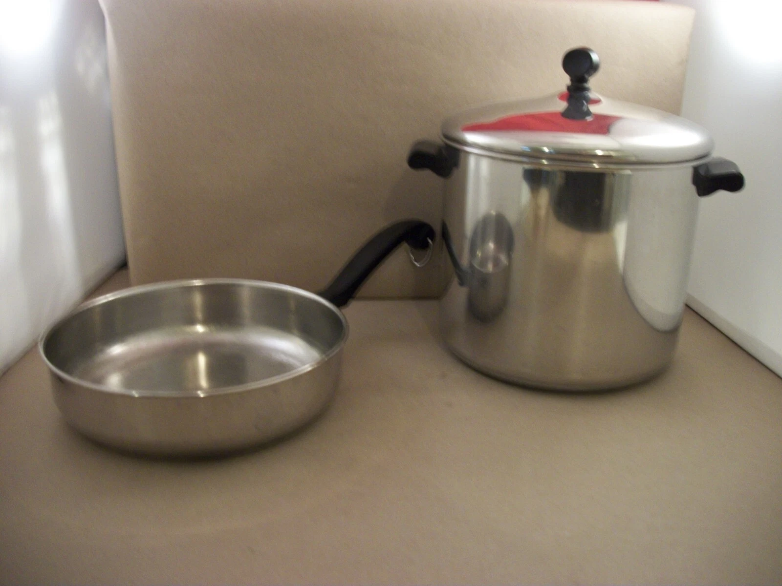 Vintage Faberware 6 Quart Aluminum-Clad Stainless Steel Pot and 8" Frying Pan