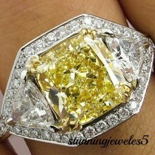 Halo Engagement Wedding Ring 5CT Cushion Cut Genuine Citrine 14K 2-Tone Gold FN