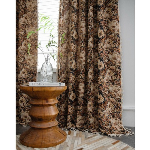 Vintage Floral Curtain Tassels 1 Panels Window Drape for Bedroom Living Room - Picture 36 of 48