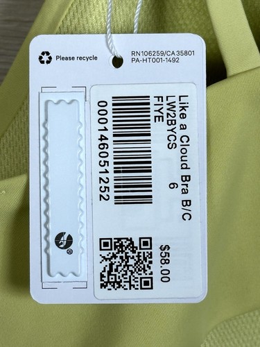 Lululemon Like A Cloud Bra B/C Size 6 Finch Yellow FIYE 51252 - Picture 6 of 7