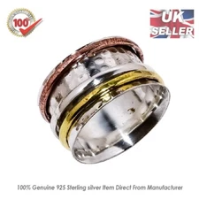 Gorgeous Multi Metal Spinner Rare Ring 925 Sterling Silver Jewelry Perfect UK
