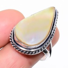 Natural Mother Of Pearl Gemstone 925 Sterling Silver Ring Size 8 b578
