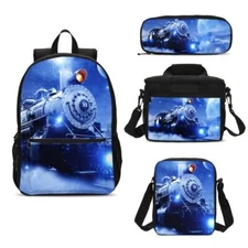 Locomotive Train Engine Kids Large School Backpack Cooler Lunch Bag Pen Case Lot