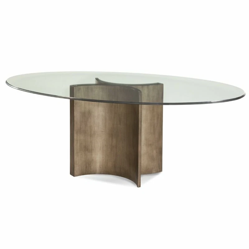 Oval glass top dining table cheap with wood base