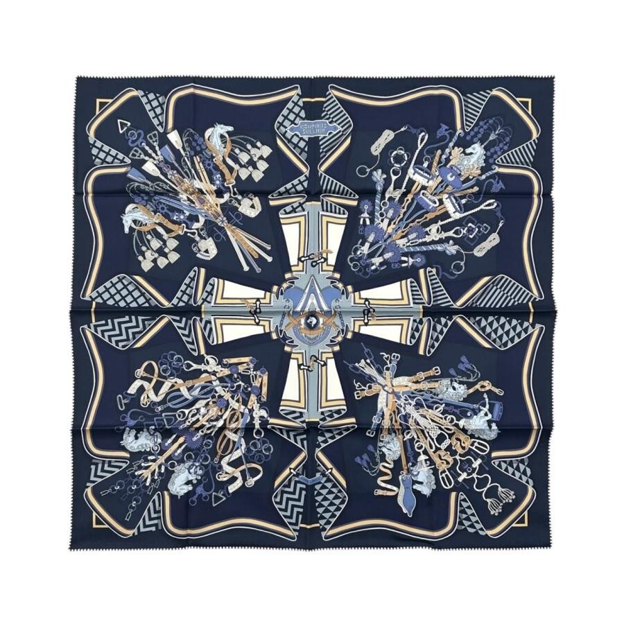 HERMES カレ70 BOUQUETS SELLIER スカーフ HERMES Bouquets Sellier Silk scarf Carre 70 Navy Tags Box Unused