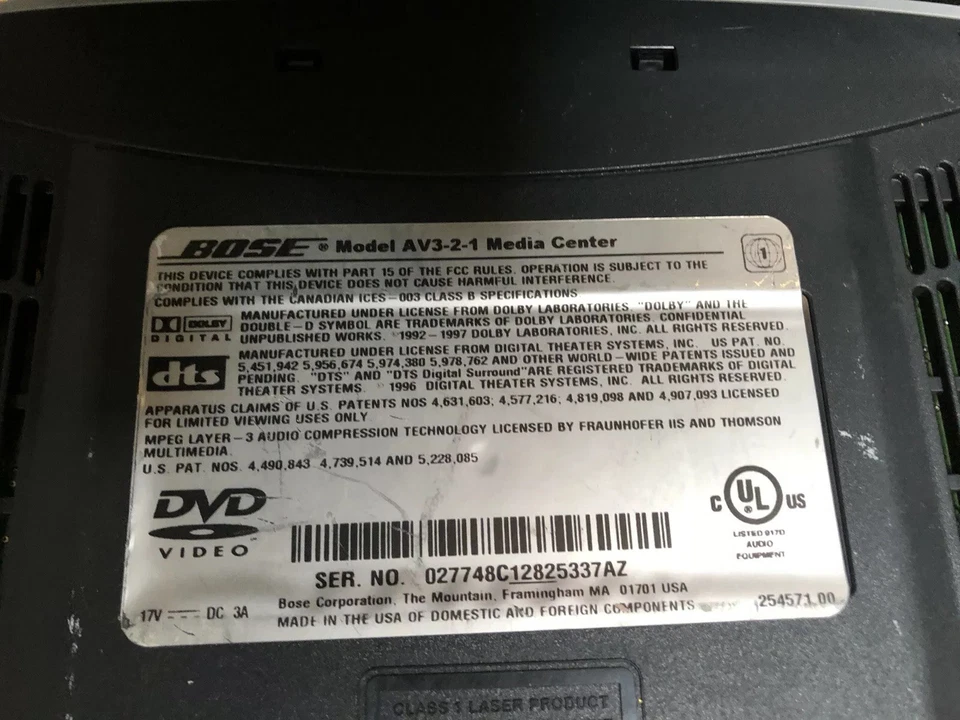 Bose AV-321 Serie I Media Center Home Theater Reproductor de DVD Solo ¡No se expulsará! Foto 4 de 4