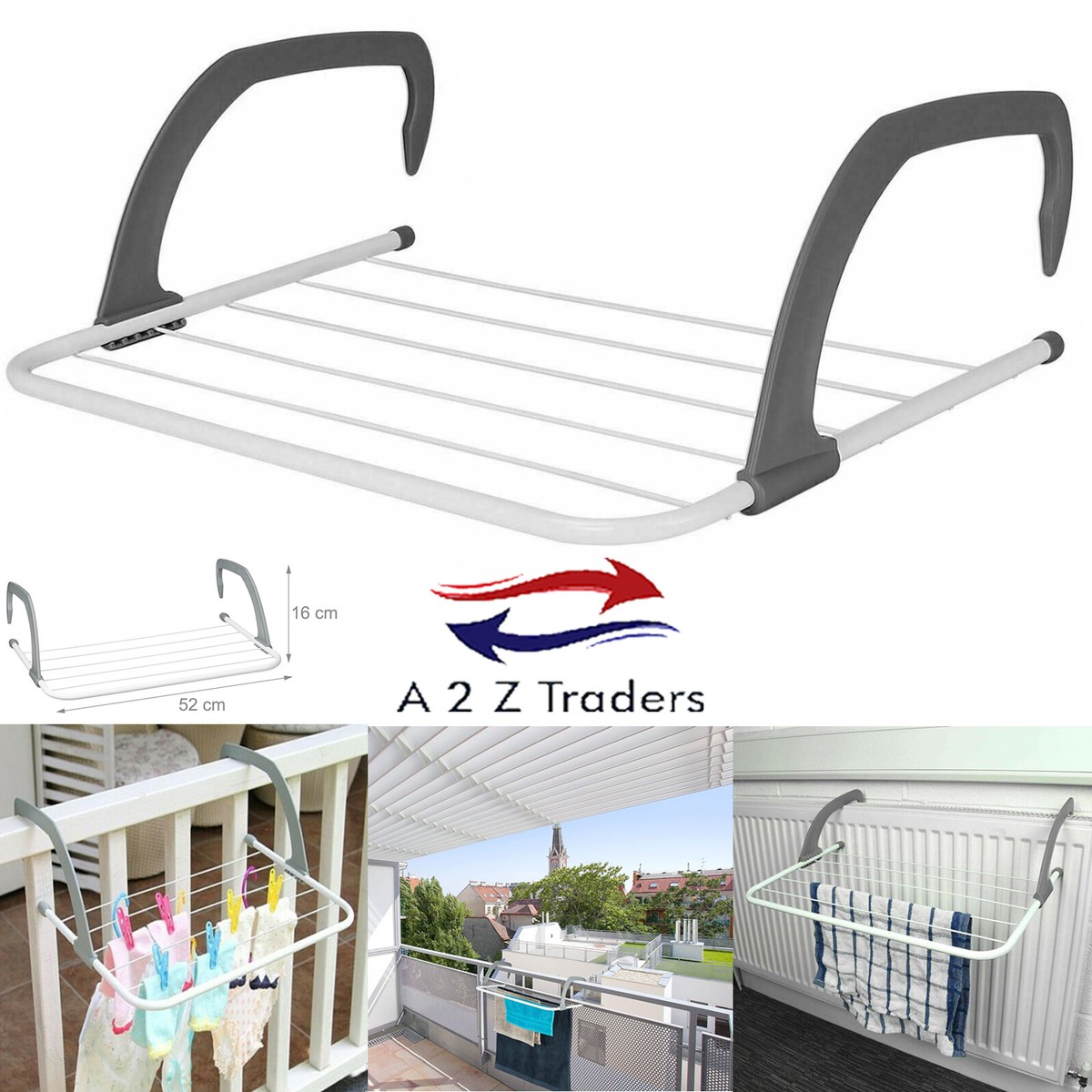 Over Radiator Airer Clothes Rack - Black Washing Dryer Drying Indoor Adjustable Rail