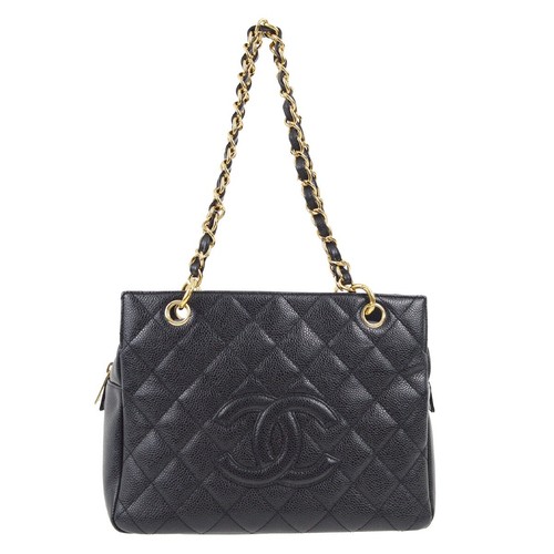 Chanel Black Calfskin Petite Timeless Tote PTT Chain Handbag 183789