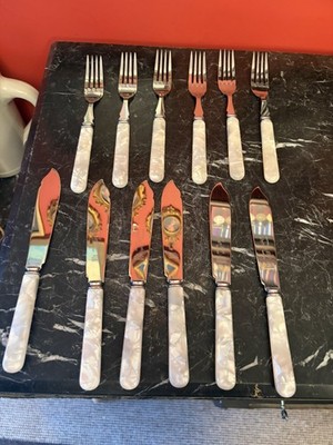 Vintage Firth Brearley Fisch Essen Besteck Set - Perlmutt Griffe 