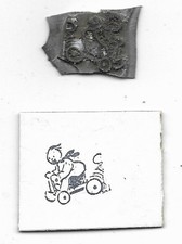 Antique 1920-30s Metal Letterpress Printing Block Stamp Boy on Scooter Tiny 5/8"