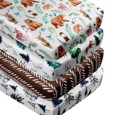 4 Pack Woodland Forest Animals Wood Neutral Unisex Fitted Baby Crib Sheets Se...