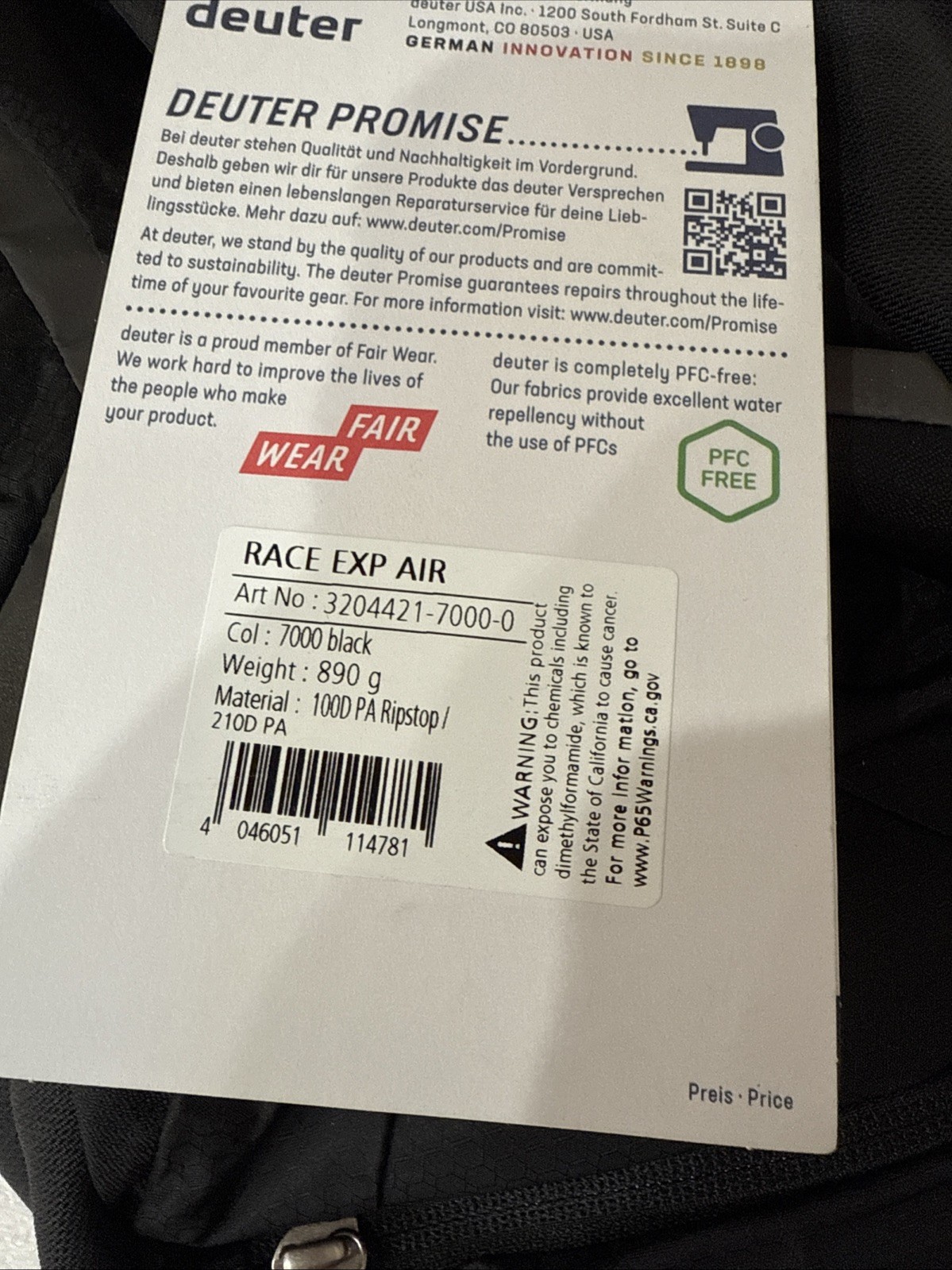 Deuter Race Exp Air 14+ 3 Bike Backpack Black NEW