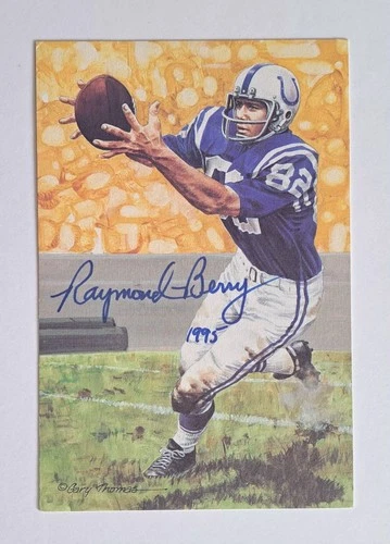1990 Goal Line Art *RAYMOND BERRY* Signed LE 4x6 HOF Card /5000 Auto #93 Beckett