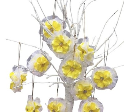 Handgefertigter Blumenschmuck zum Aufhängen 6er Set Organza Blüte Ostern Baumschmuck