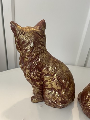 Par de gatos de yeso dorado de colección persa - Imagen 5 de 5