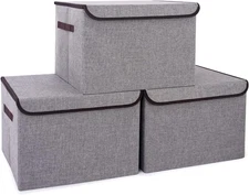 Large 17" 42 Quarts Collapsible Stackable Storage Bins with Lids [3-Pack] Foldab