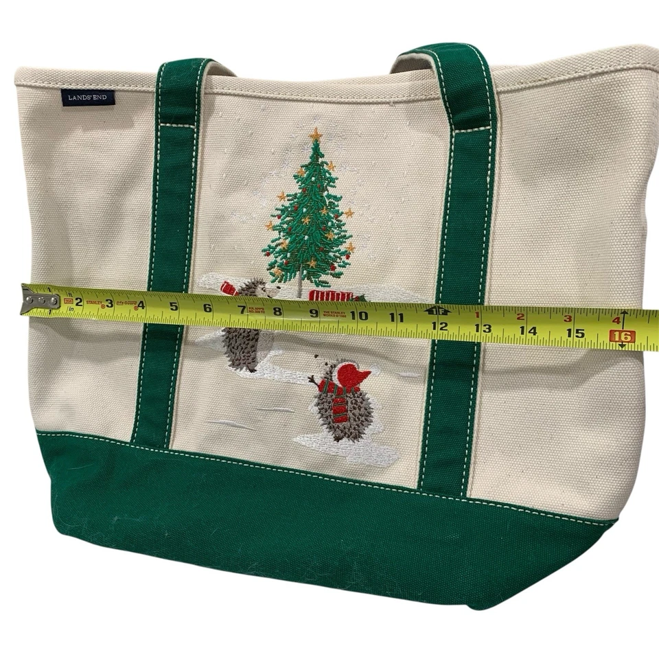 Bolso de Mano Lands End Vacaciones Invierno Tema Lona Bolsillo Grande Cremallera Top Foto 3 de 4