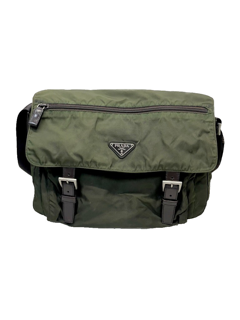 PRADA Nylon Messenger Bag Khaki Crossbody Shoulder Vintage Luxury Used