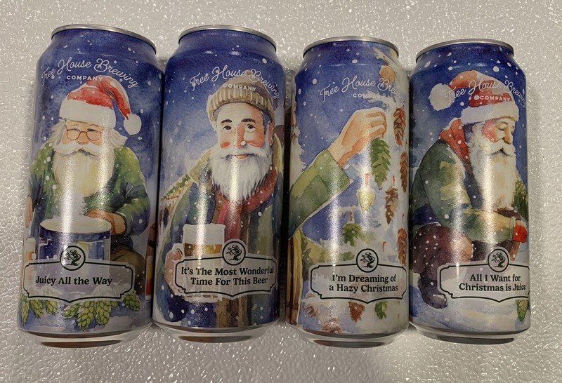 NEW 2025 SET OF 4 EMPTY TREE HOUSE SANTA CLAUS CHRISTMAS XMAS CRAFT BEER CAN