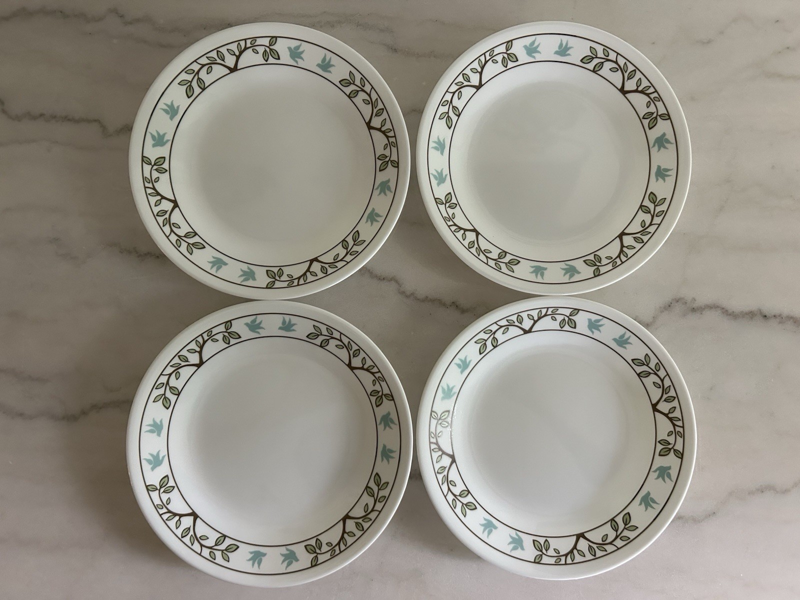 Nice! Set Of 4 Corelle Corning Vitrelle TREE BIRD 6¾" Bread / Dessert Plates EUC
