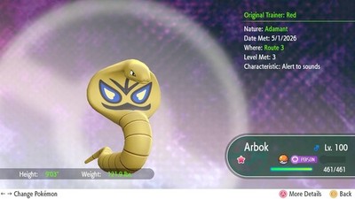 Arbok Shiny 6IVS Max AV Pokemon Lets'Go Pikachu/Eevee