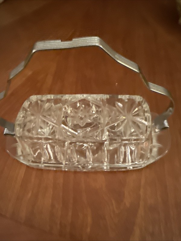 Pre-owned Vintage Star Of David Presses Glass Butter Dish W/Metal Handle